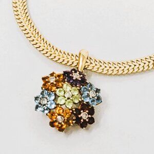 4.15ctw Multi-Gem Floral Pendant Enhancer – Diamonds, Citrine, Amethyst Vintage